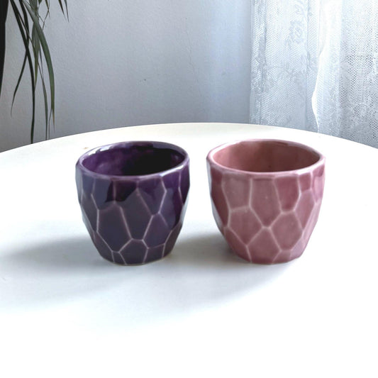Set of 2 Faceted Stoneware Coffee Cups, 175 ml