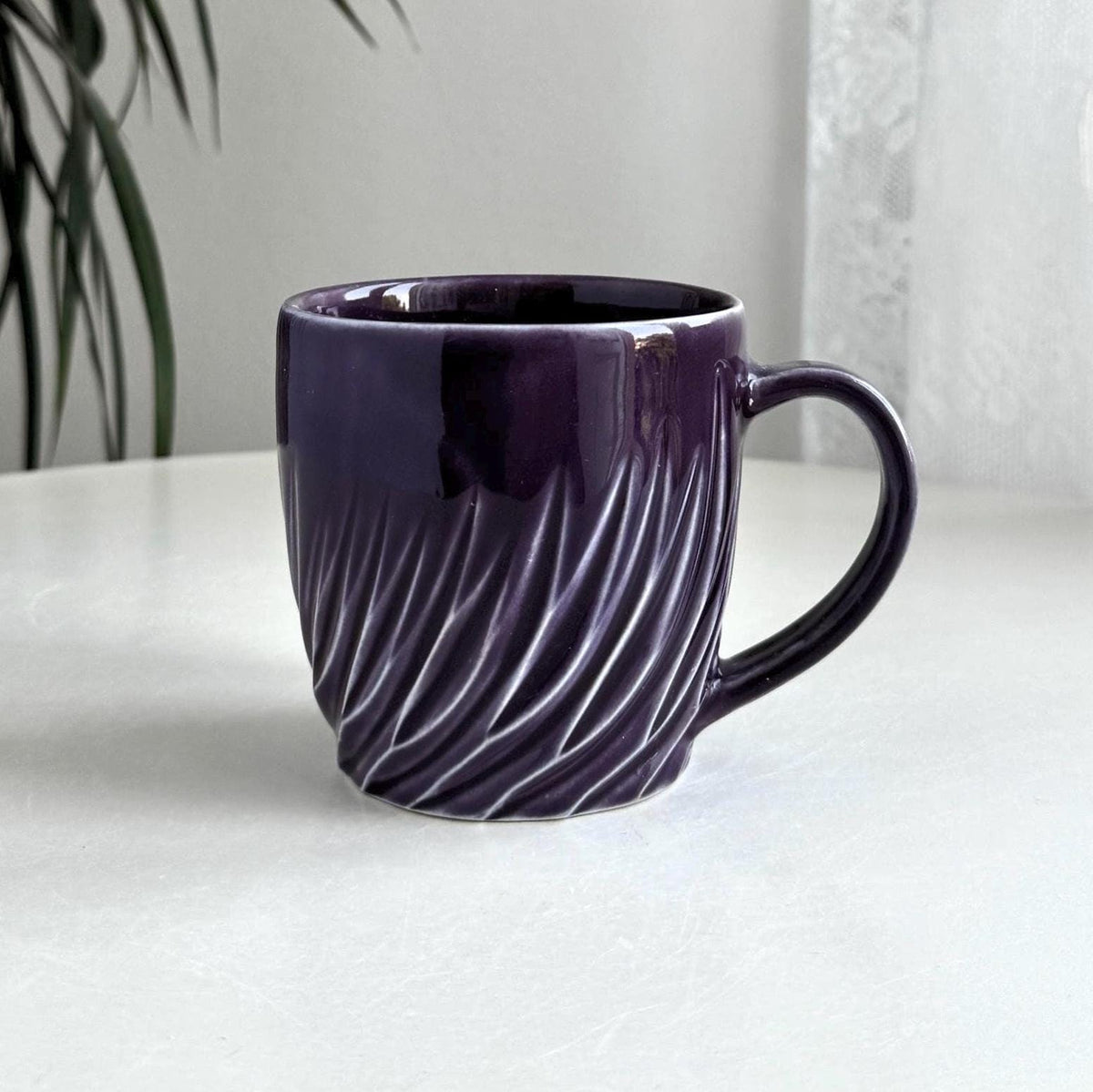Handmade stoneware mug - navy and purple