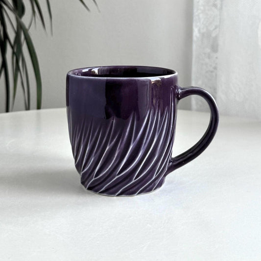 Handmade stoneware mug - navy and purple