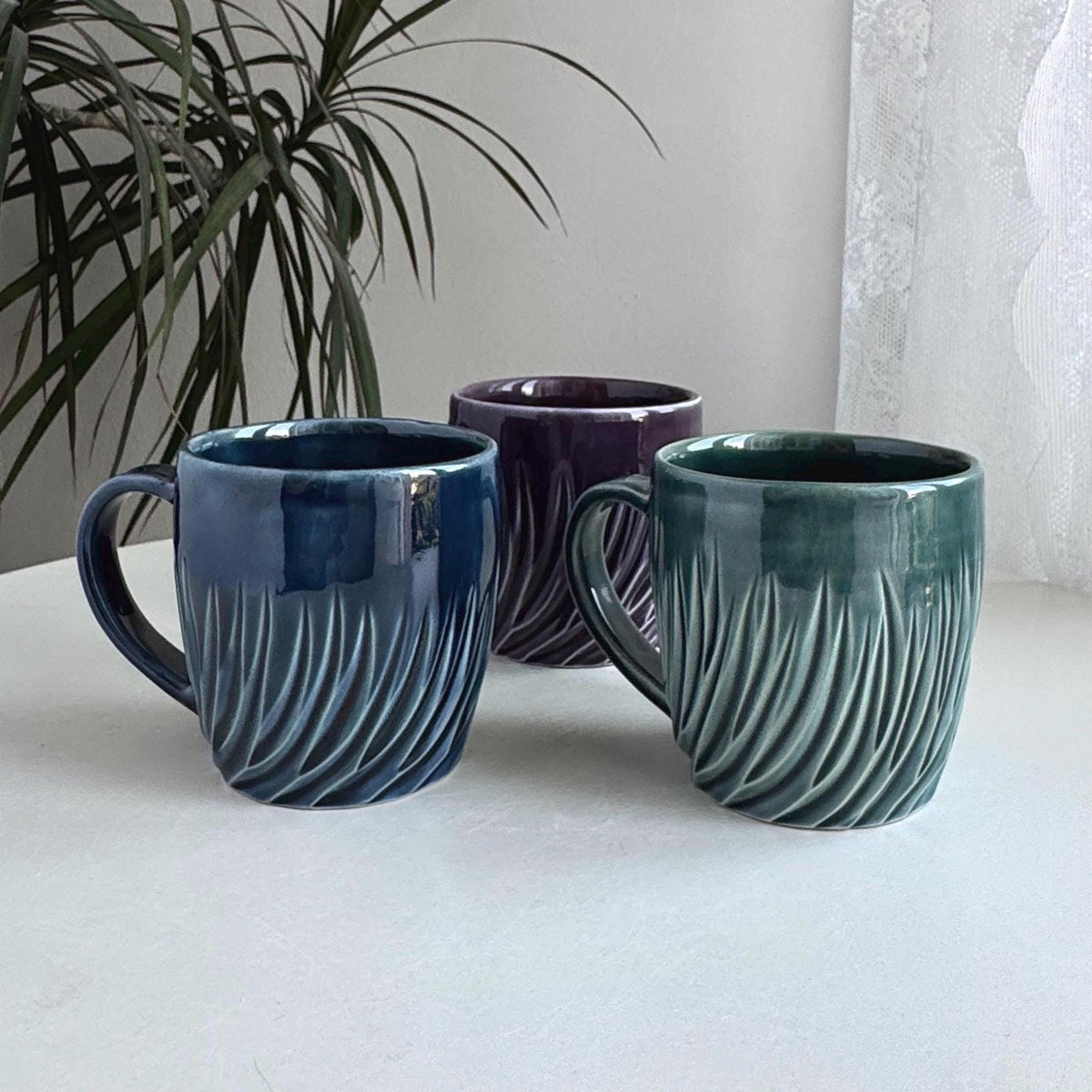 Handmade stoneware mug - navy and purple