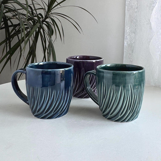 Handmade stoneware mug - navy and purple