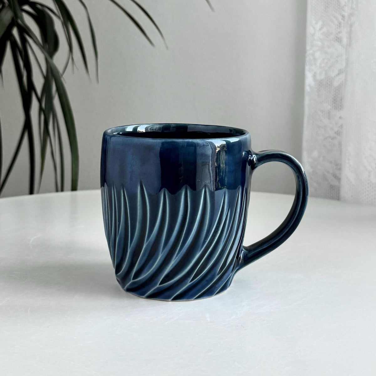 Handmade stoneware mug - navy and purple