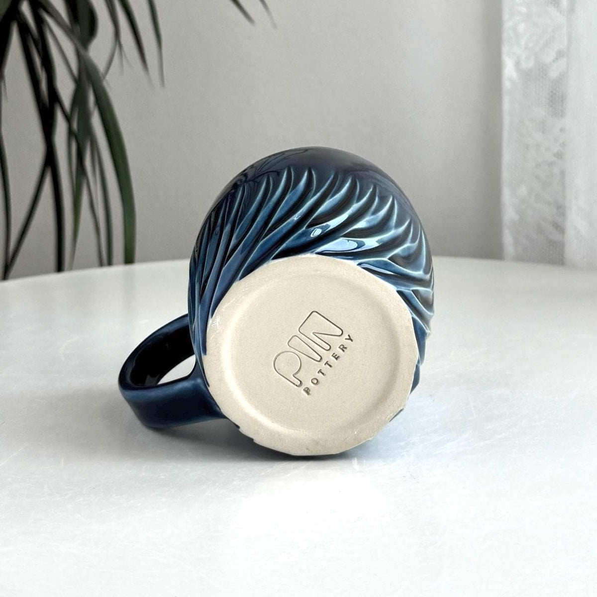Handmade stoneware mug - navy and purple