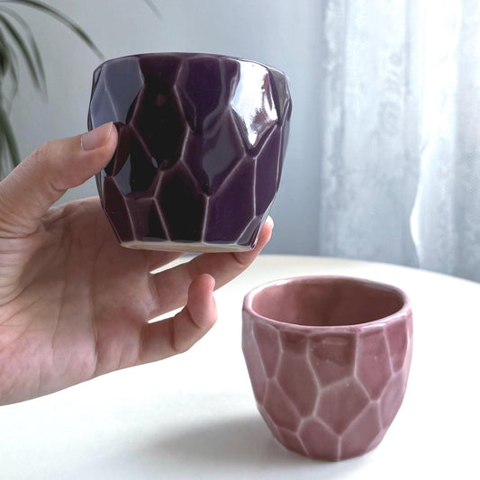 Set of 2 Faceted Stoneware Coffee Cups, 175 ml