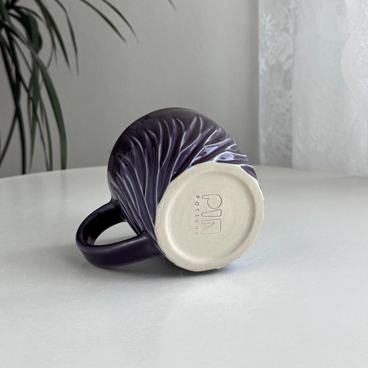 Handmade stoneware mug - navy and purple