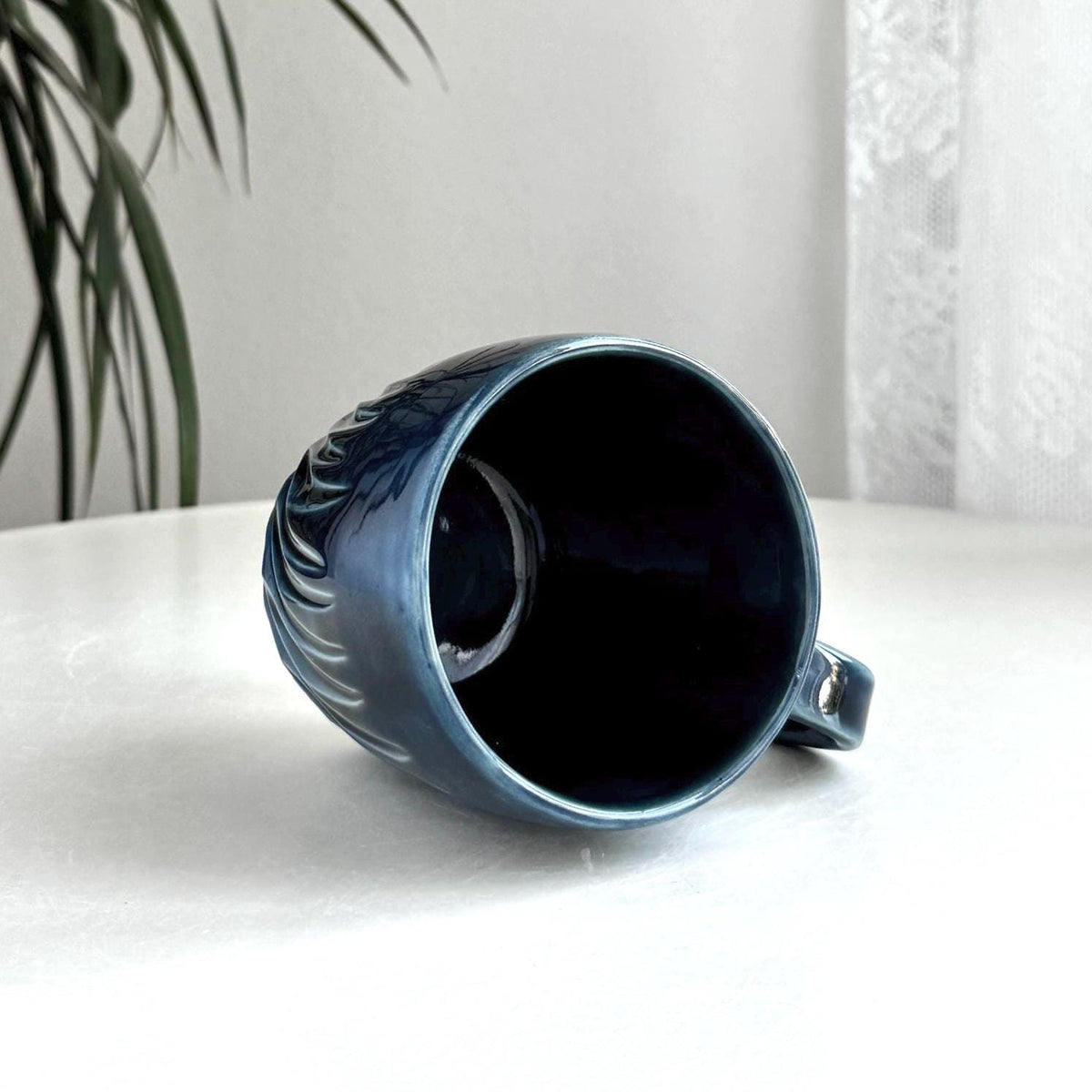 Handmade stoneware mug - navy and purple