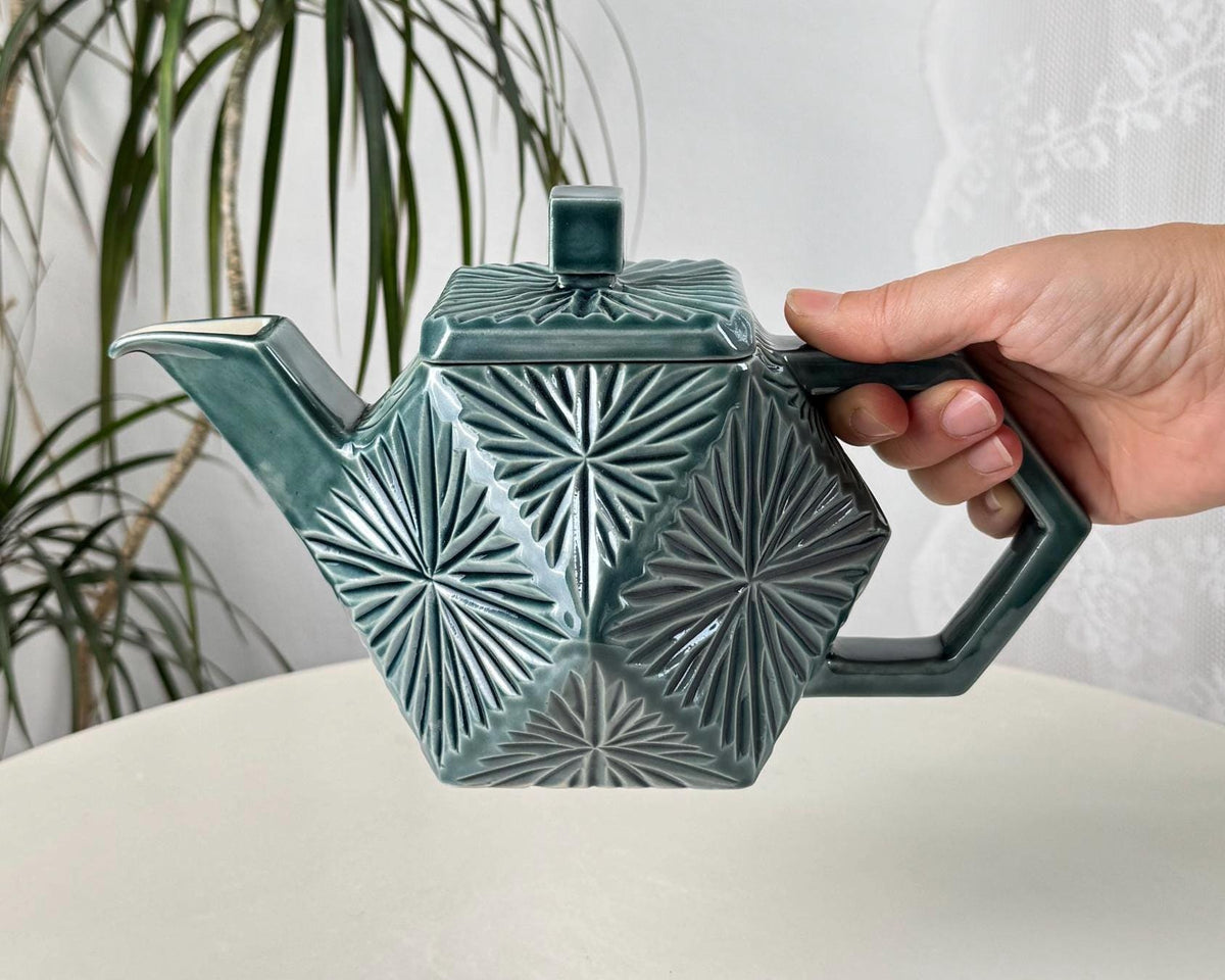 Handmade Ceramic Teapot, Green Geometric Teapot, 700 ml (24 oz)