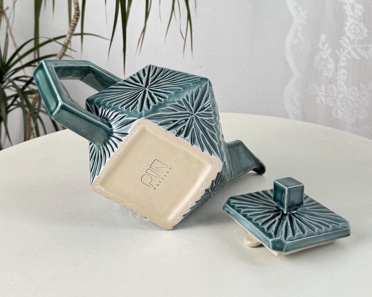 Handmade Ceramic Teapot, Green Geometric Teapot, 700 ml (24 oz)
