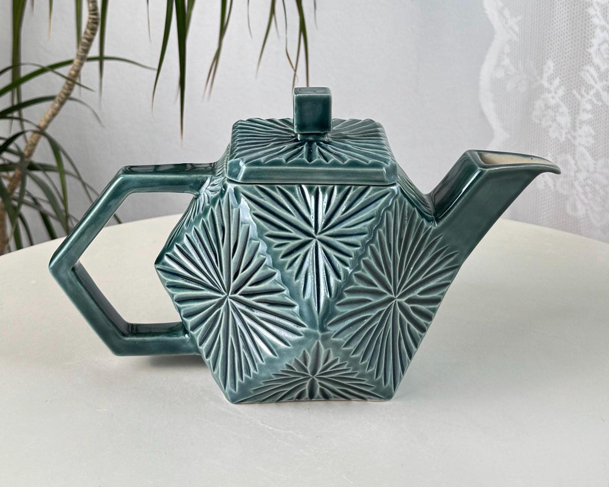 Handmade Ceramic Teapot, Green Geometric Teapot, 700 ml (24 oz)