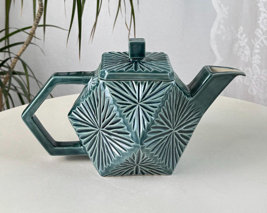 Handmade Ceramic Teapot, Green Geometric Teapot, 700 ml (24 oz)