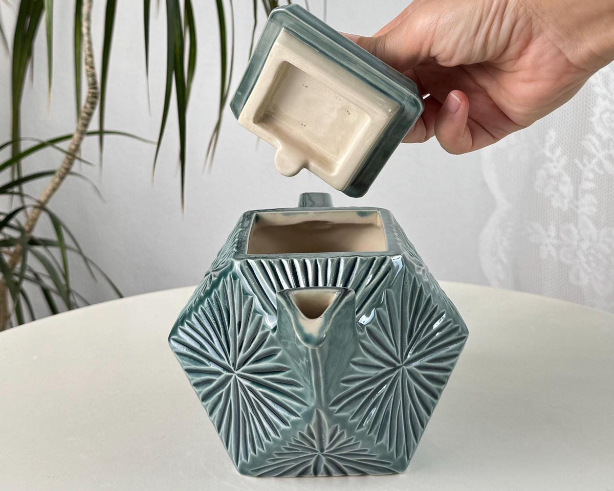 Handmade Ceramic Teapot, Green Geometric Teapot, 700 ml (24 oz)