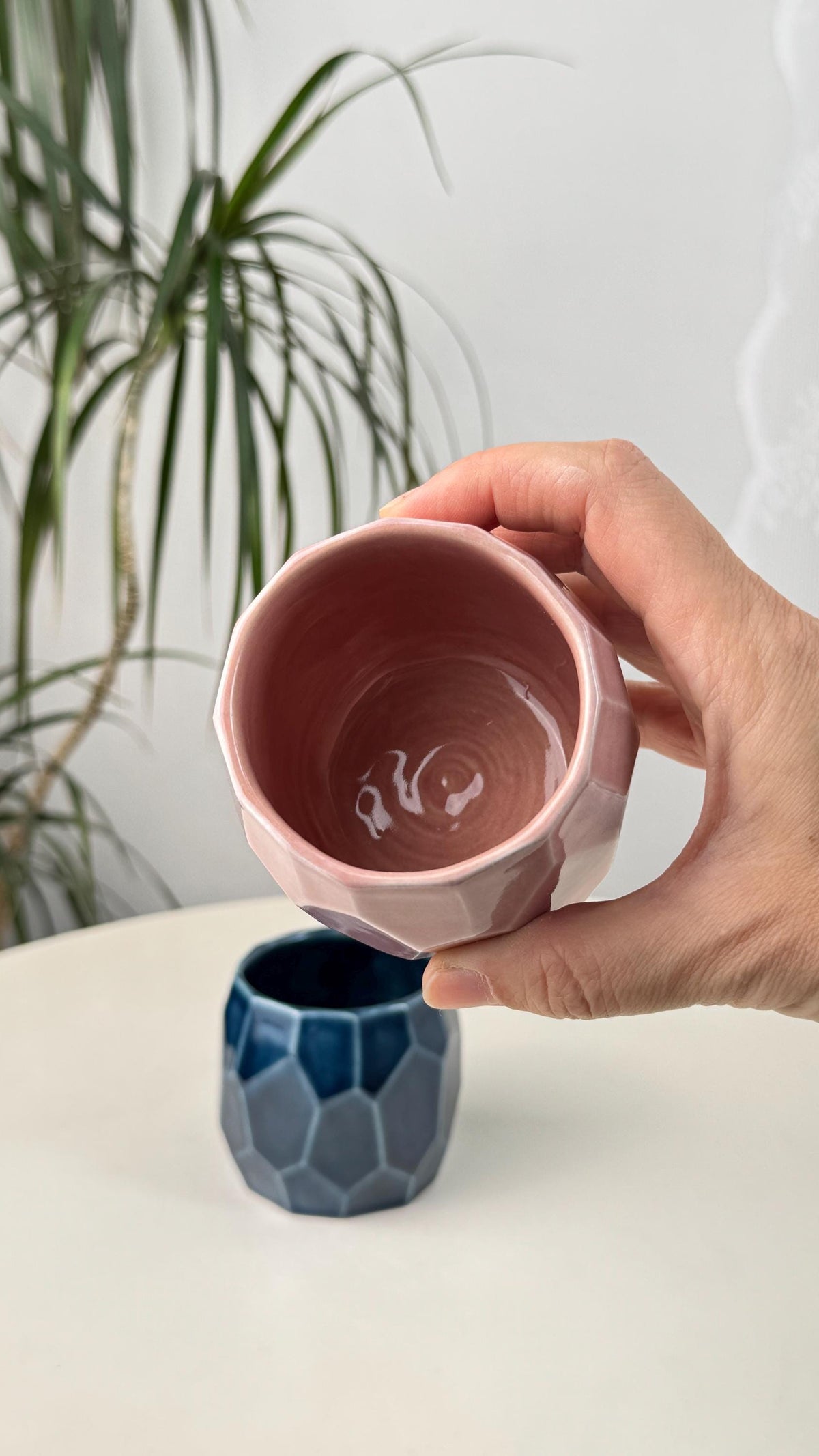 Set of 2 Faceted Stoneware Coffee Cups, 150 ml