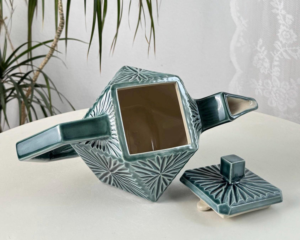 Handmade Ceramic Teapot, Green Geometric Teapot, 700 ml (24 oz)