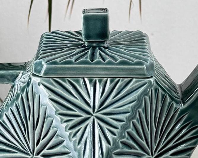 Handmade Ceramic Teapot, Green Geometric Teapot, 700 ml (24 oz)