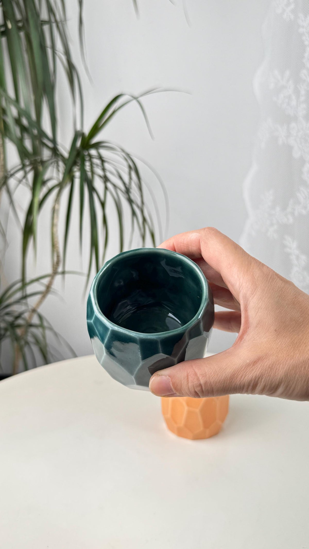 Set of 2 Faceted Stoneware Coffee Cups, 150 ml